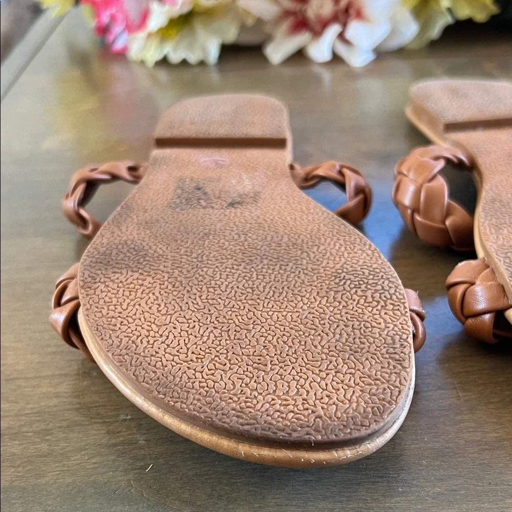 a.n.a Braided Double-Strap Slide Sandals in Cognac Brown